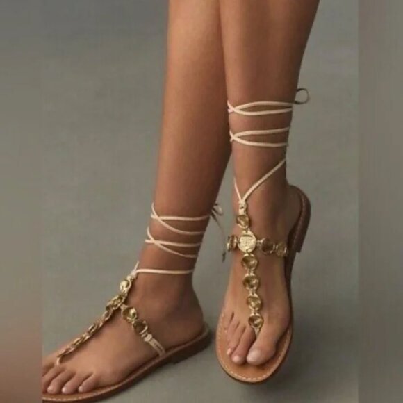 Sam Edelman Deirdre Gold Metallic Wrap Sandals Goddess - Picture 3 of 11